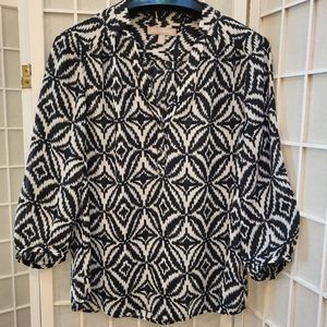 Banana Republic V-neck 3/4 Sleeve Tunic Blouse, Navy, sz M